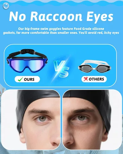 Miniatura 2 de Gafas de natación antivaho anti UV, visión amplia y sin fugas, gafas de natación y gorro de natación para hombres, mujeres, adultos y jóvenes