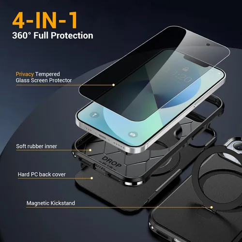 Miniatura 2 de jaroco Funda para iPhone 13, con [Protector de Pantalla de Privacidad] [Soporte Magnético con Patilla] [Compatible con MagSafe], Funda de Teléfono