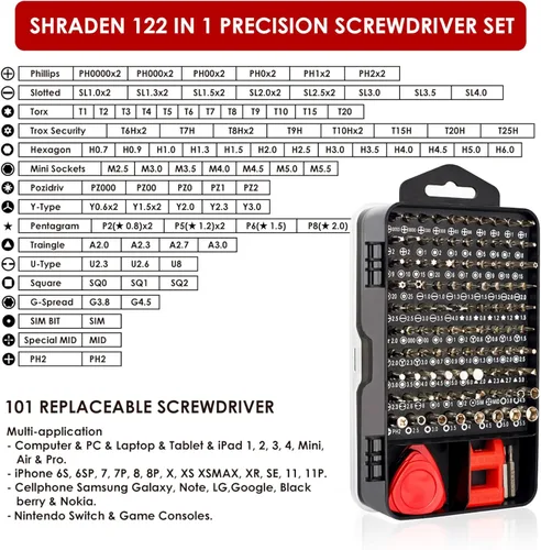 Miniatura 2 de Juego de destornilladores de precisión SHARDEN, 122 en 1; herramientas de reparación magnética con estuche para reparación de computadora; iPhone