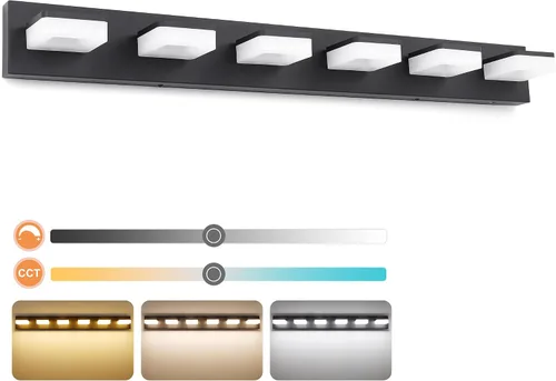 Miniatura 15 de GOODATE Lámparas de baño regulables de 3 colores sobre el espejo, luces LED cromadas, de acero inoxidable acrílico, 6 luces de tocador de baño