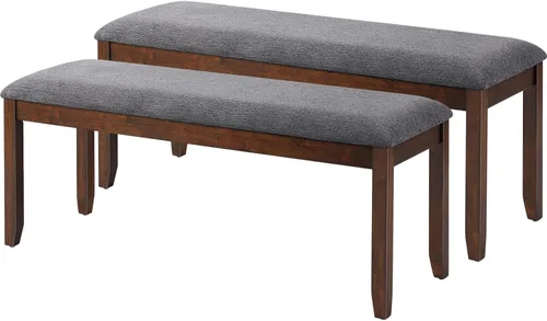 Miniatura 10 de Asiento de banco de comedor, banco de zapatos con cojín de tela de lino, banco de piano con almohadilla antideslizante y pata de madera de goma
