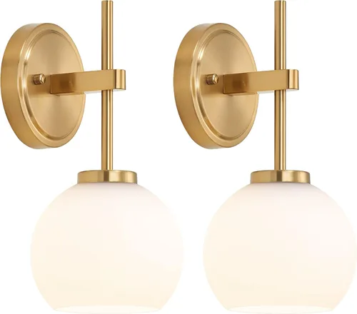 Miniatura 13 de Juego de 2 apliques de pared cableados negros y dorados, modernos apliques de tocador de baño con pantalla de vidrio transparente, luces de montaje