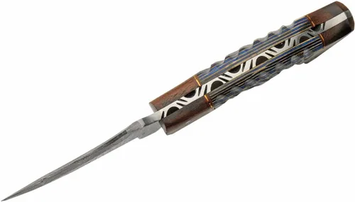 Miniatura 3 de SANZ - Cuchillo de caza de rinoceronte de Damasco de 8 pulgadas, cuchillo de campamento azul con mango de madera, hoja de espiga completa y funda