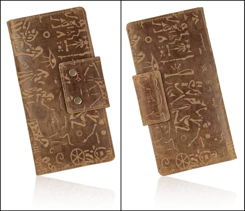 Miniatura 6 de Mou Meraki Cartera larga con bloqueo RFID de cuero genuino - Vintage Bifold para hombres (COGNAC antiguo)