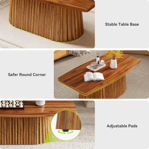 Miniatura 10 de LITTLE TREE Mesa auxiliar rectangular de 47.24 pulgadas con bordes cortos redondeados, mesa central de granja con base plisada y mesa grande
