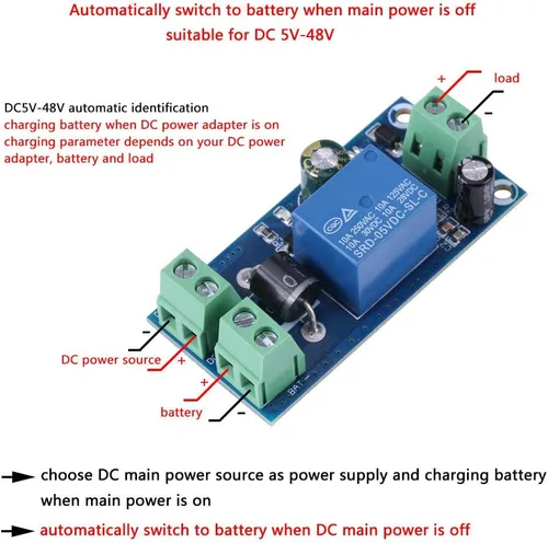Miniatura 4 de Módulo de conmutación de batería de respaldo de CC, adaptador de interruptor automático de carga de batería de 5V ~ 48V 10A, módulo controlador