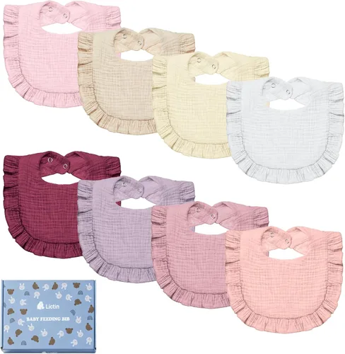 Lictin Juego de 8 baberos de muselina para bebé - Baberos tipo bandana para babeo y dentición, de algodón unisex Cálido