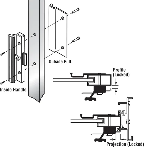 Miniatura 4 de Prime-Line MP1006 - Juego de manijas de puerta corredera de vidrio, estilo abrazadera, montaje en superficie, aluminio (paquete individual)