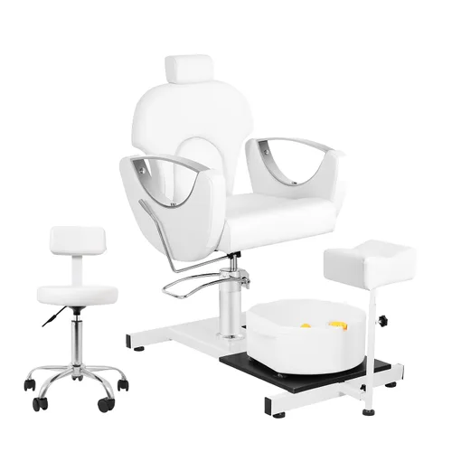 Miniatura 10 de Silla de pedicura giratoria de 360° con taburete y baño de pies de masaje, estación de pedicura hidráulica de altura ajustable sin plomería