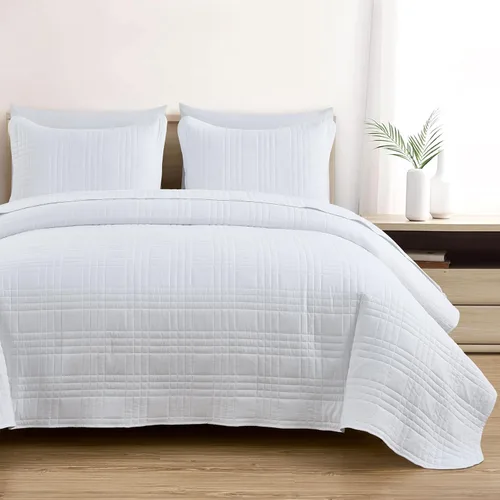 Miniatura 2 de Chezmoi Collection Kingston Juego de Colcha Tamaño Twin XL, 2 Piezas Colcha Acolchada de Microfibra Ligera de Gran Tamaño Blanca (80"x106")