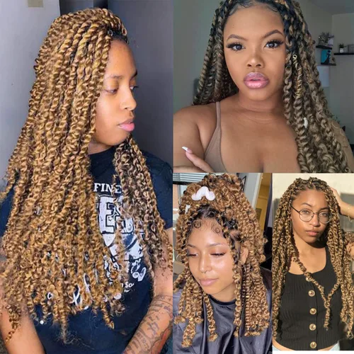 Miniatura 5 de Cabello Passion Twist de 30 pulgadas, cabello rubio de ondas de agua con ganchillo para mujeres, cabello rubio Passion Twist de ganchillo largo 27#