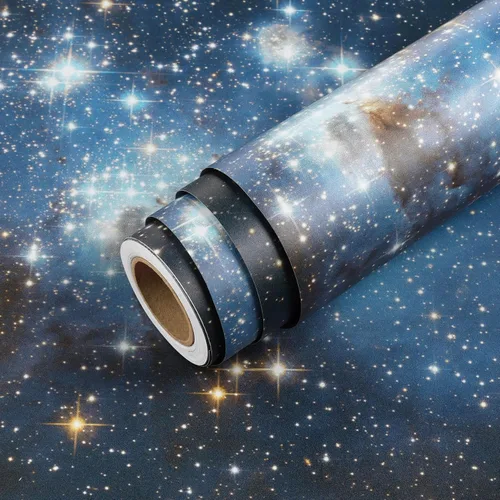 Miniatura 3 de Livelynine Papel tapiz de galaxia para despegar y pegar, color azul oscuro, papel de pared autoadhesivo de Star Wars, estrellas doradas, cielo