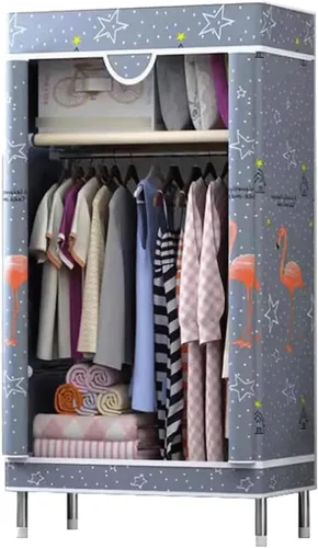 Miniatura 11 de large closets Portable Wardrobe Closet with Pattern Cloth Cover Closets for Bedroom Hanging Closet Saves Space Steel Rack Large Closet Space-saving