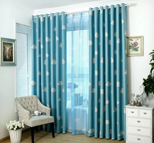 Miniatura 8 de GYROHOME Cortina de nube azul y blanca con ojales en la parte superior, aislamiento térmico, oscurecimiento de habitación, ahorro de ruido