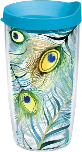 Tervis Vaso de pavo real con envoltura y tapa turquesa de 16 onzas, transparente