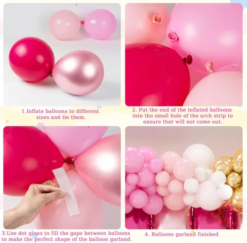 Miniatura 5 de 36 globos rosa intenso de papel aluminio cuadrados de doble cara para decoración de pared con kit de arco de 188 globos rosa y globos de mylar