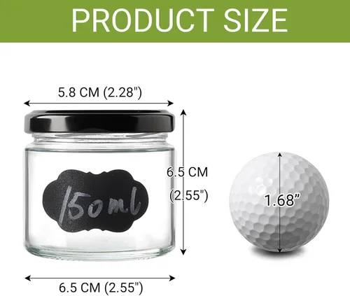 Miniatura 2 de Paquete de 24 tarros de vidrio de 5 onzas con tapas, tarros pequeños transparentes de 5.1 fl oz con 24 calcomanías, mini tarro de conservas