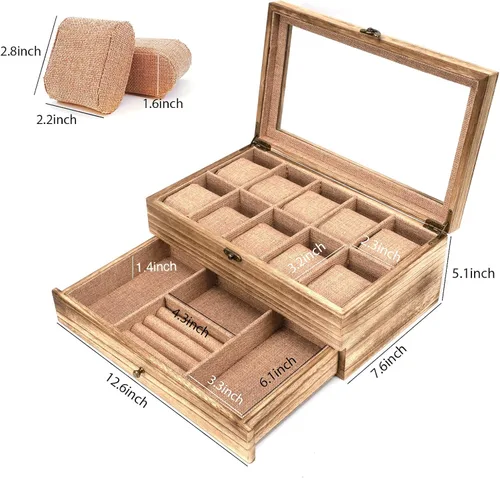 Miniatura 6 de Emfogo Caja de reloj funda de reloj con 10 ranuras para hombres y mujeres soporte de reloj de madera para hombres regalo para novio día del padre