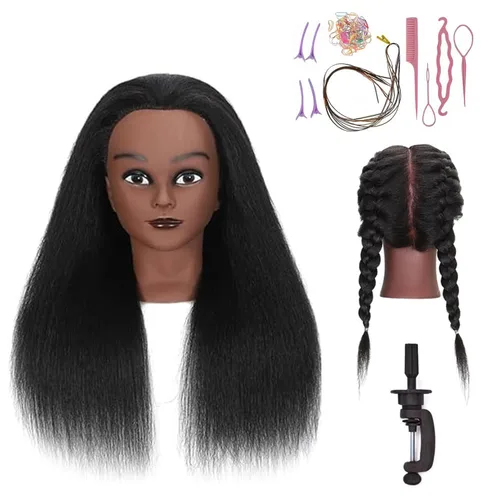 Maniquí de cabello 100% real, de 16 pulgadas, cabeza de entrenamiento, maniquí de cosmetología, para peluquería, práctica, trenzar el cabello y
