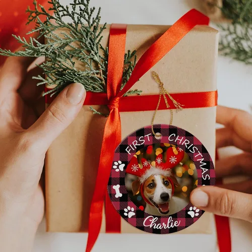 Miniatura 2 de Adornos de Navidad personalizados con foto 2025, nombre personalizado para perro y gato, adornos para árbol de Navidad, cachorros, perros, gatos