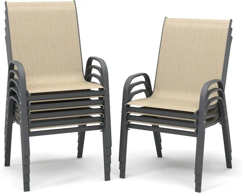 Miniatura 10 de PIZZELLO Juego de 4 sillas de patio, sillas de comedor apilables para todo tipo de clima, juegos de sillas de exterior de textileno transpirable