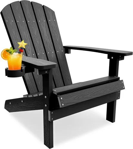 Miniatura 48 de YEFU Silla Adirondack de plástico resistente a la intemperie, sillas de patio con instalación fácil en 5 pasos, se ve exactamente como madera real