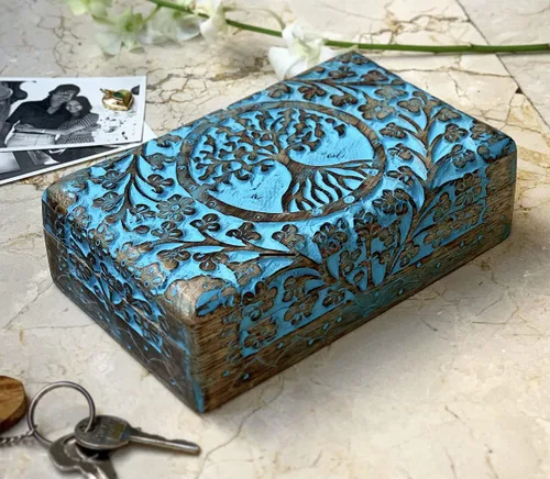 Miniatura 35 de Gran regalo de cumpleaños y inauguración de la casa, joyero de madera decorativo hecho a mano con talla del árbol de la vida, organizador, recuerdo