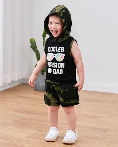 Miniatura 4 de SANMIO Conjunto de ropa de verano con capucha y pantalones cortos sin mangas con bolsillos, conjunto de ropa de 2 piezas para niño pequeño