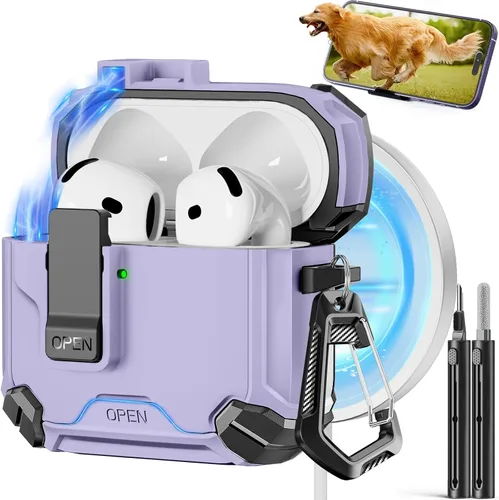 Miniatura 38 de Pohgelan - Funda compatible con AirPods Pro 2ª/1ª (azul) Cerradura magnética automática con kit de limpieza, compatible con Magsafe