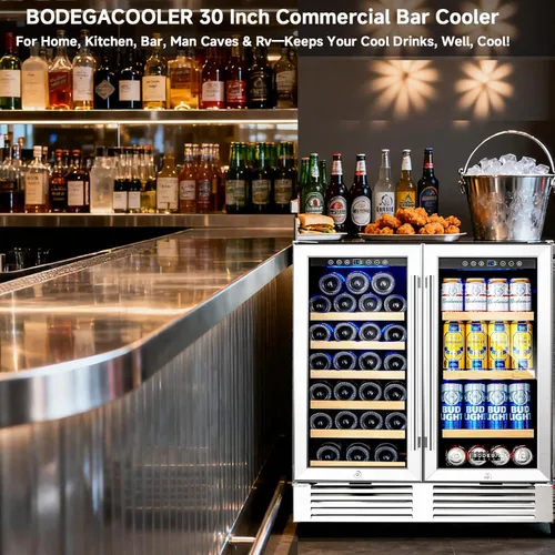 Miniatura 7 de BODEGA COOLER - Enfriador de bar trasero con 2 puertas de vidrio, refrigerador de bebidas debajo del mostrador de 76 cm, refrigerador comercial