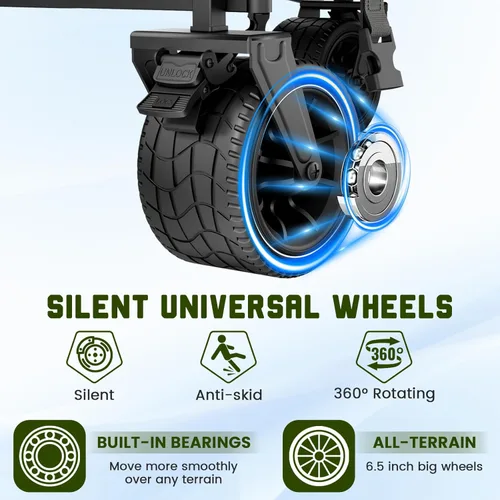 Miniatura 8 de LEVELEVE Vagón Plegable de Servicio Pesado - Carrito Plegable 2 en 1, Capacidad de 400 libras, Ruedas Todo Terreno con Frenos y Bolsillos Laterales