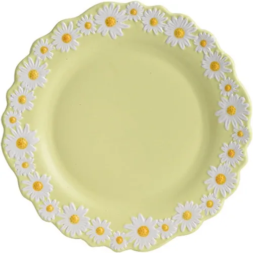 WAYUTO - Plato plano de cerámica con diseño de margaritas en relieve, plato de postre pequeño con borde de margarita, plato de comedor irregular