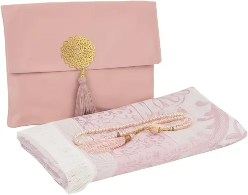 Miniatura 9 de BABY SHOWER CHOCOLATE Juego de alfombra de oración musulmana y Tasbeeh con bolsa Shantung portátil de alta calidad, suave Janamaz Sajadah
