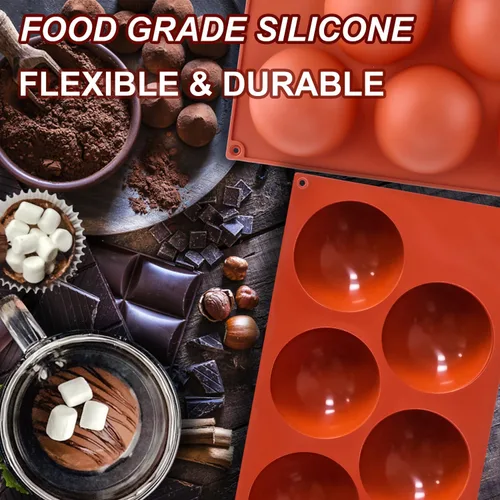Miniatura 3 de Lerykin Paquete de 3 moldes de silicona extra grandes de 5 cavidades, molde de media esfera antiadherente para hacer bombas de chocolate caliente