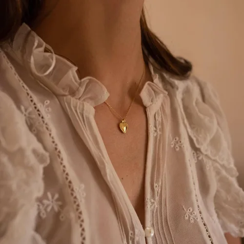 Miniatura 3 de SUFOPE Delicado collar de corazón para mujer, chapado en oro de 14 quilates, oro rosa, plata, pequeño collar con colgante de corazón, gargantilla