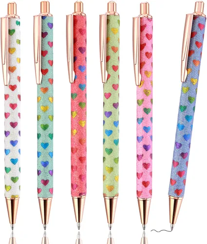 Miniatura 8 de cobee Bling Pens - Paquete de 6 bolígrafos retráctiles de 0.039 pulgadas (0.039 in), con purpurina, tinta negra, punta media, bolígrafos de regalo