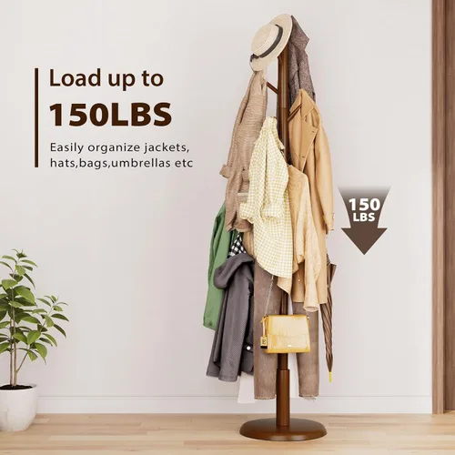 Miniatura 8 de Taitiy Perchero de madera maciza independiente con 10 ganchos para dormitorio, sala de estar, entrada, soporte resistente para colgar abrigos
