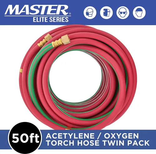 Miniatura 2 de Master Elite - Juego de soldadura de manguera de acetileno de oxígeno de 50 pies, accesorios dobles de 1/4 de pulgada B (9/16 a 18), color rojo