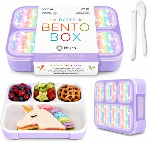 Miniatura 11 de kinsho Bento-Box Lonchera para Niños y Niñas, Recipientes de Comida y Aperitivos para Guardería de Niños Pequeños, Escuela, Viajes, Loncheras Para