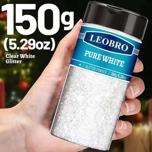 Miniatura 5 de Leobro - Purpurina blanca, 150 g/5.29 oz, lentejuelas gruesas de nieve para manualidades, resina, copos de nieve blancos transparentes, para tazas