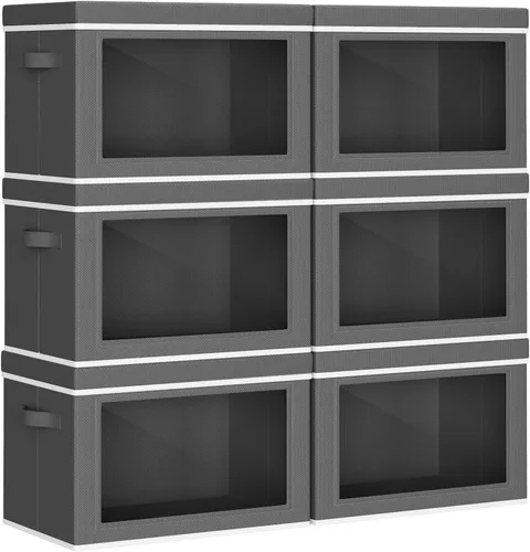 Miniatura 11 de Homsorout Contenedores de almacenamiento plegables con tapas, contenedores de almacenamiento apilables con ventana, paquete de 3 contenedores