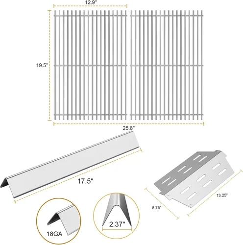 Miniatura 7 de SafBbcue Kit de piezas de repuesto para parrilla Weber Genesis serie 300, rejillas de parrilla de acero inoxidable 7524, barras aromatizantes 7620