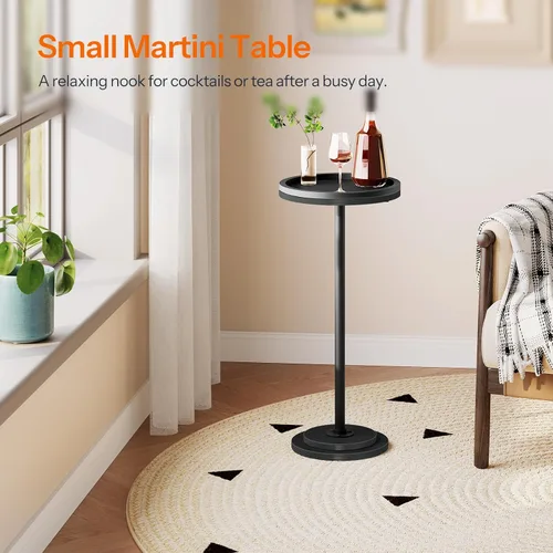 Miniatura 6 de HOOBRO Mesa auxiliar redonda pequeña, mesa de bebidas, mesa de café Martini con acento de pedestal para espacios pequeños en sala de estar, Negro