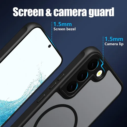 Miniatura 6 de Funda magnética para Samsung Galaxy S22, compatible con MagSafe, probada en caídas de grado militar, delgada, translúcida, mate, transparente, funda