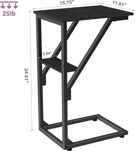 Miniatura 3 de Mesa auxiliar en forma de C, mesa auxiliar de sofá pequeño, mesa de bandeja de sofá para sala de estar, dormitorio, mesita de noche ET-D-BK1