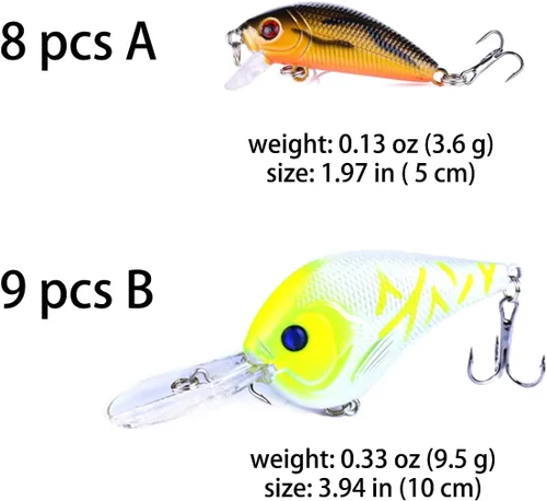 Miniatura 2 de Kit mixto de señuelos de pesca incluye señuelo minnow, popper, crankbait y anzuelo de pesca para pesca en agua salada y agua dulce de trucha, lubina