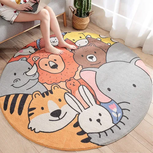 ABREEZE Alfombra de juegos para niños, alfombra redonda de 4 pies para zoológico, suave felpa antideslizante, alfombra para niños, para dormitorio,