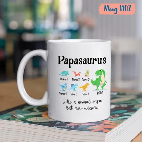 Miniatura 4 de Papasaurus - Taza de café blanca personalizada con texto en inglés "Papasaurus Like A Normal Papa But More Awesome de 11 oz, 15 oz, taza