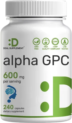 Alpha GPC 600 mg por porción, 240 cápsulas – Reposición de colina biodisponible – Suplementos nootrópicos para la salud cerebral, memoria y