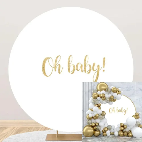 Telón de fondo redondo de 6.5 x 6.5 pies para baby shower, círculo blanco, fondo de fotografía, cubierta de soporte para recién nacido, revelación